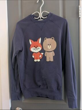 MAISON KITSUNE × LINE FRIENDS BIG PRINT SWEATSHIRT Size Small Purple!